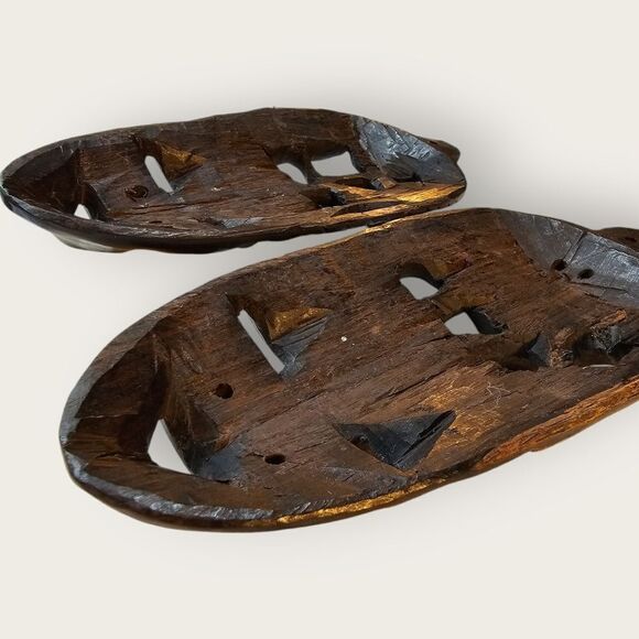 Set of 2 Dark Brown Carved Wood African Tribal Masks Elephant Working Man - Picture 6 of 7